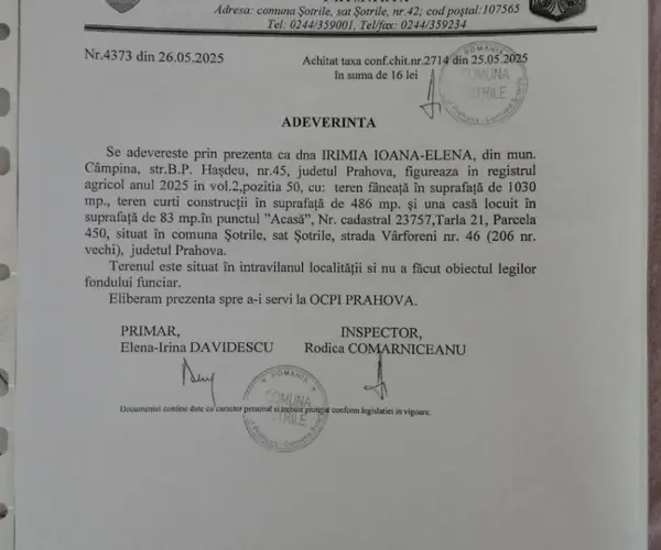 Teren – De Vânzare – Șotrile – metri patrati – Căsuța cu teren intravilan
